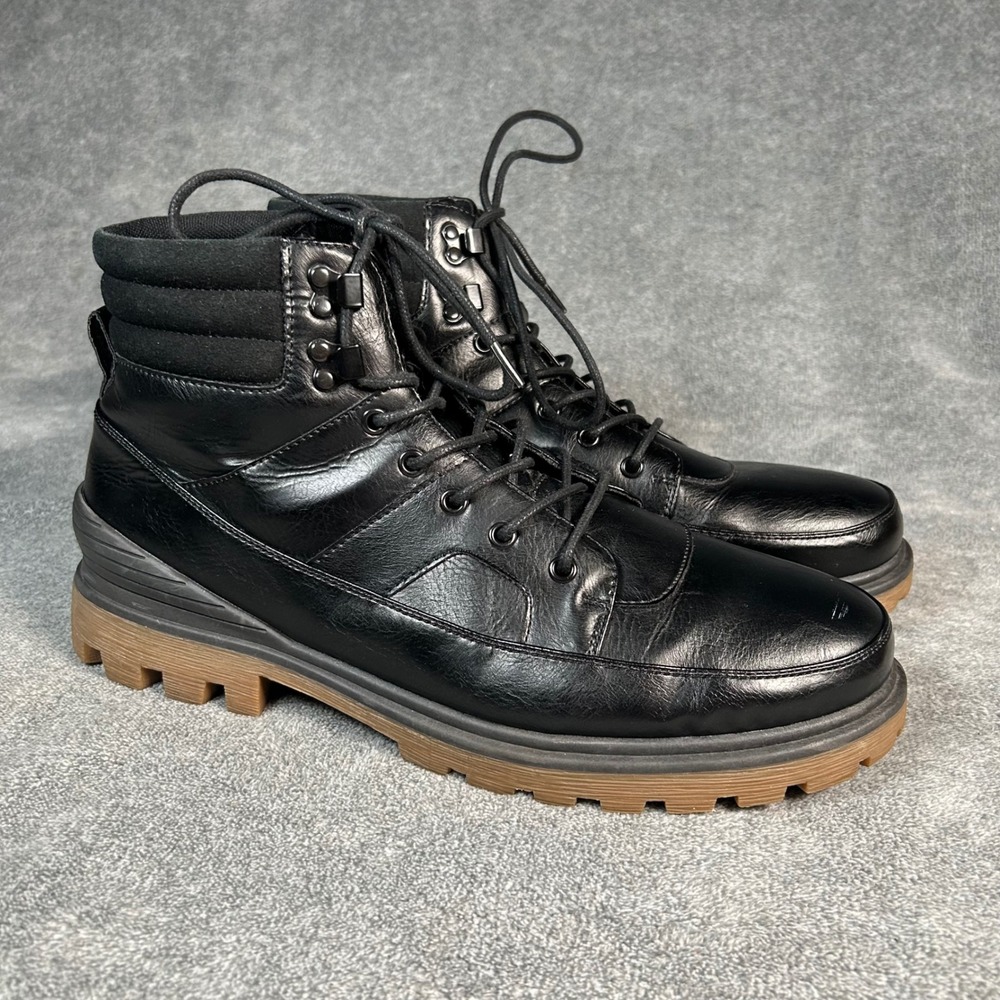 Madden by Steve Madden Mens Black Lace Up Combat Boots Gum Lug Sole Size 13